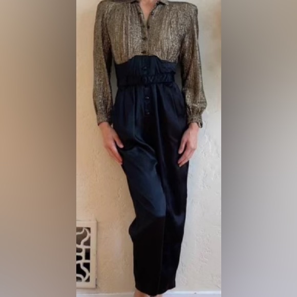 TAURUS NITES: 1970s-era DISCO BLACK GOLD VINTAGE JUMPSUIT - Picture 4 of 4